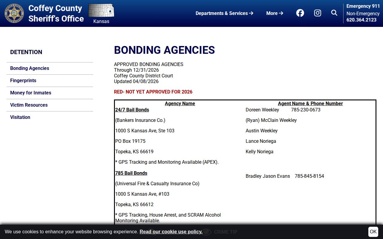 Coffey County bond-release agency list