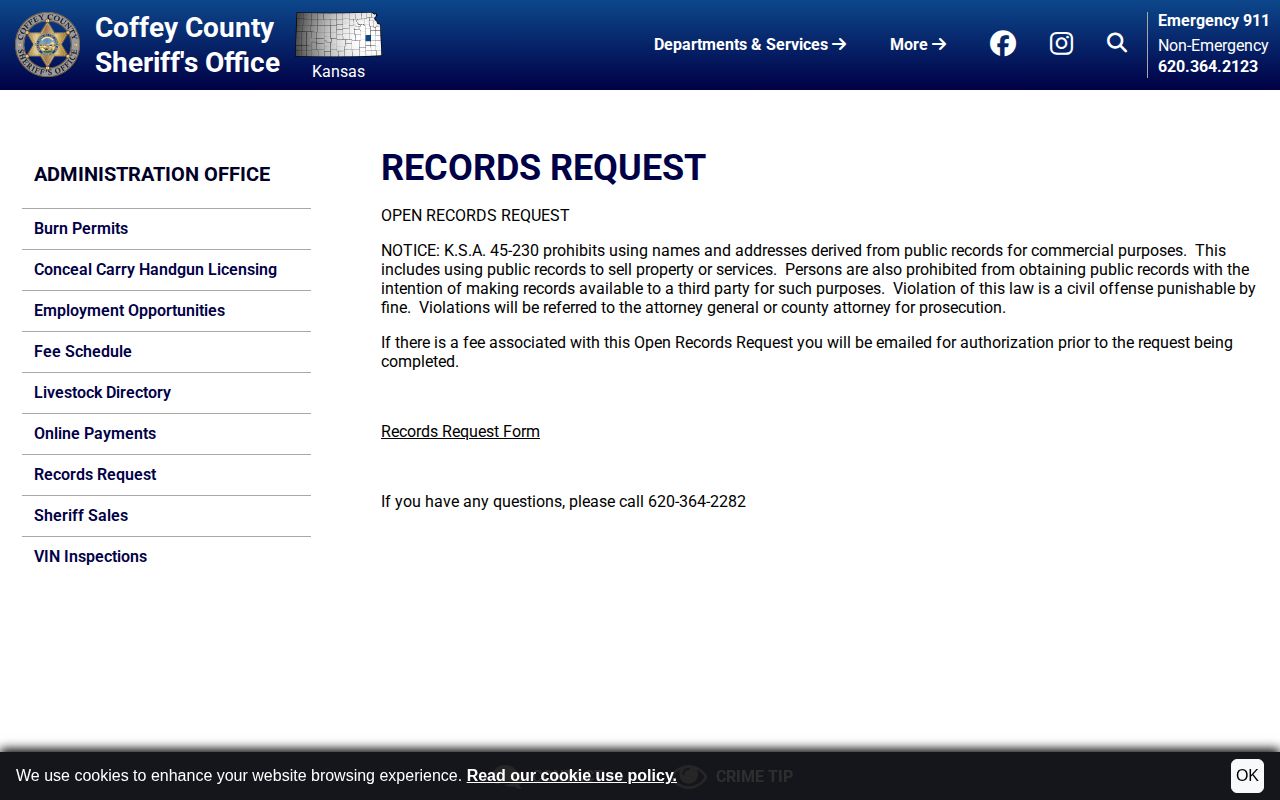 Coffey County release-record request instructions