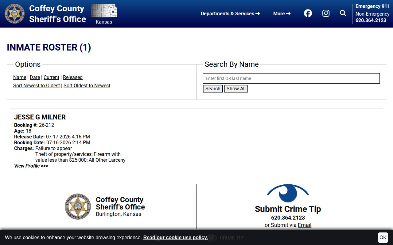 Coffey County released inmate list and release record fields
