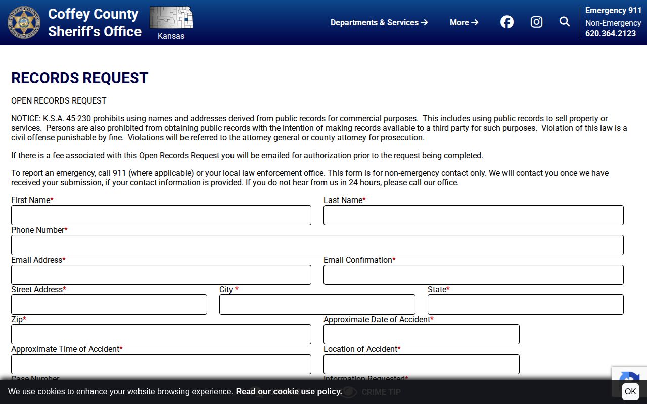 Coffey County sheriff electronic release records request form